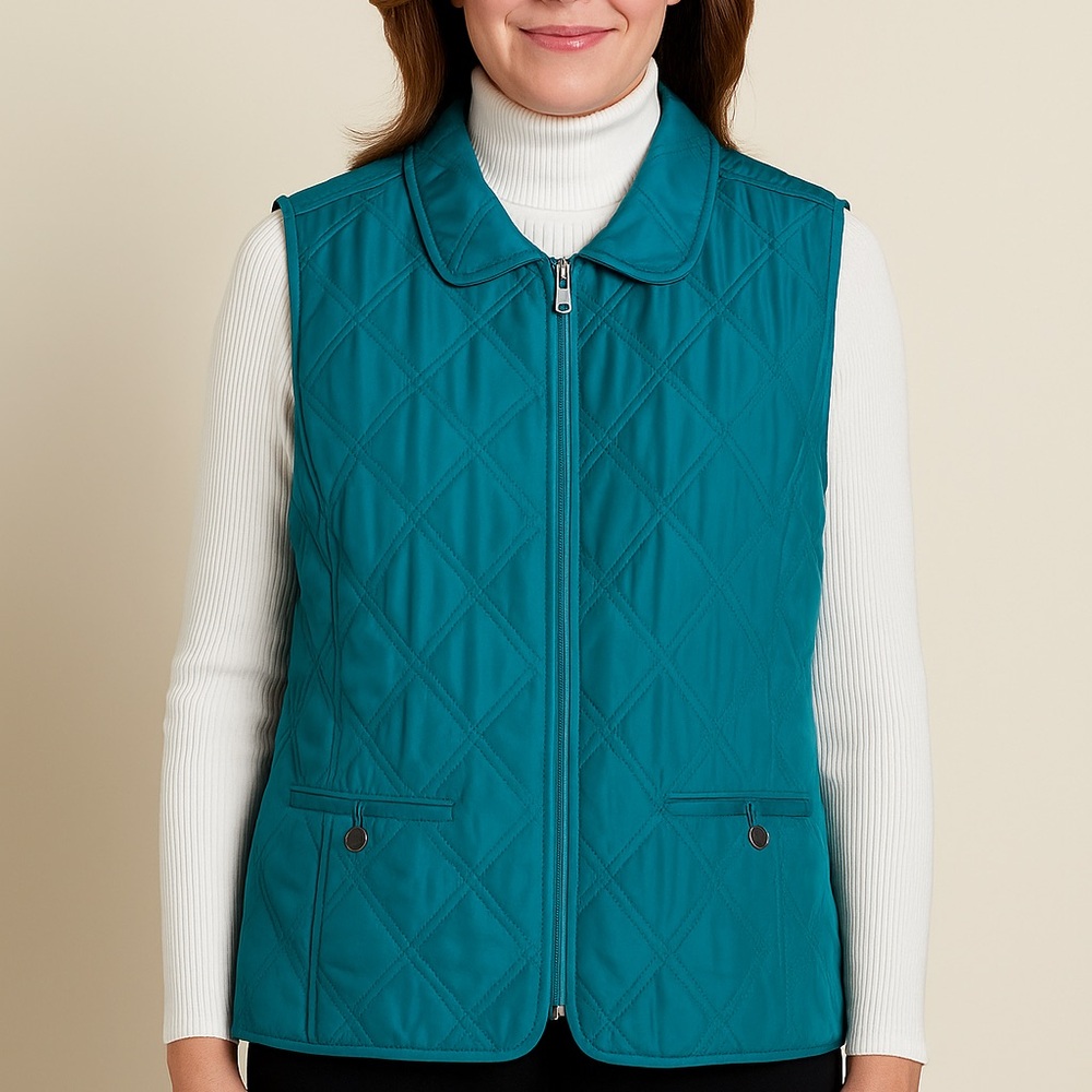 💚 Christopher & Banks Green Quilted Zip Vest – Size XL